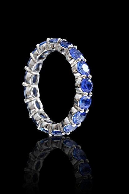 Natural Blue Sapphire Eternity Band Ring in 14K White Gold | Round Prong Set | 3.74 CT