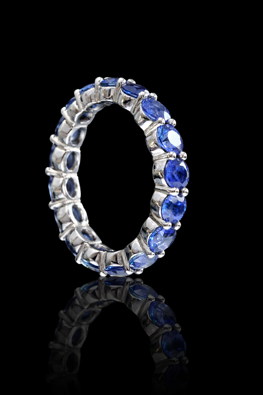 Natural Blue Sapphire Eternity Band Ring in 14K White Gold | Round Prong Set | 3.74 CT