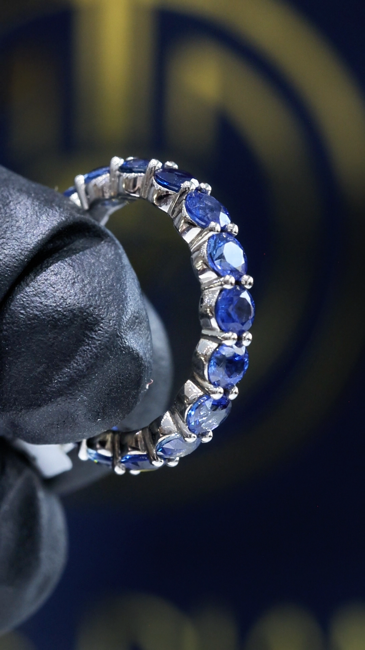 Natural Blue Sapphire Eternity Band Ring in 14K White Gold | Round Prong Set | 3.74 CT