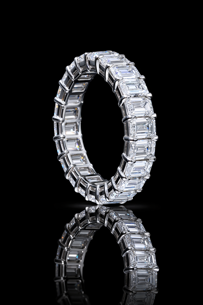 Natural Emerald Cut Diamond Eternity Band in 14K White Gold | 4.20 CTW