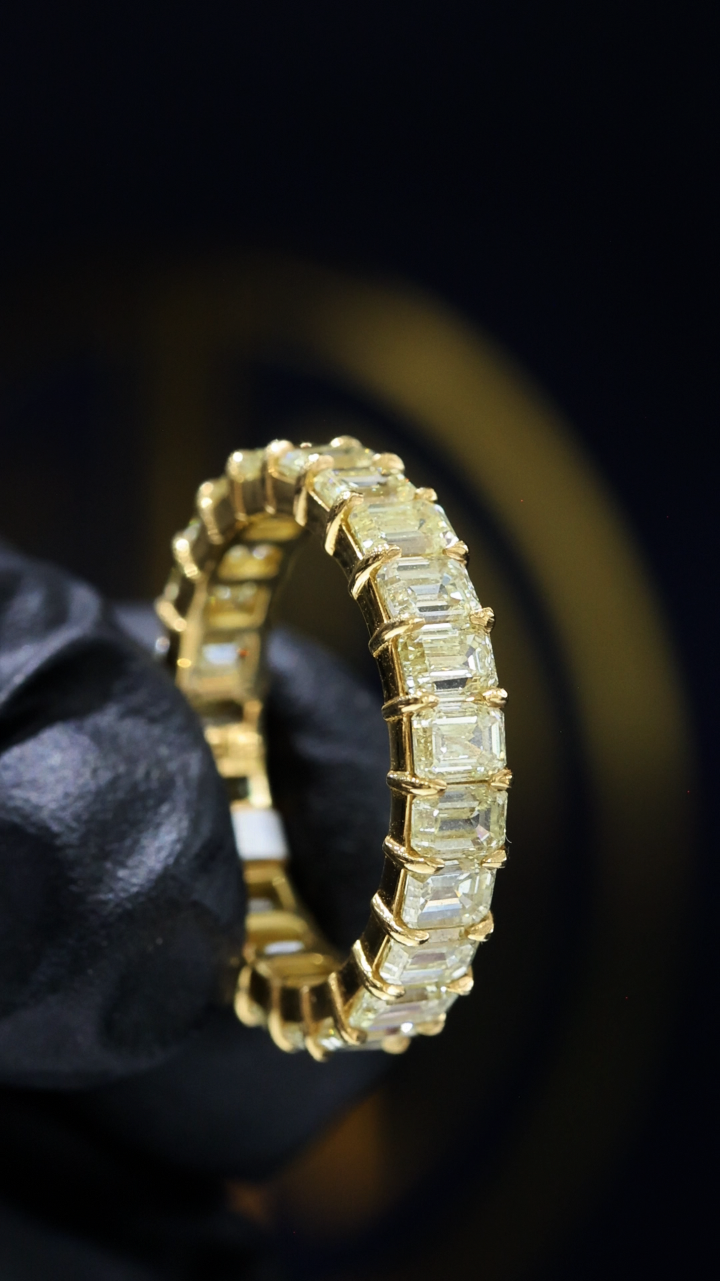 Natural Fancy Yellow Emerald Cut Diamond Eternity Band in 14K Yellow Gold | 4.30ct houston jeweler