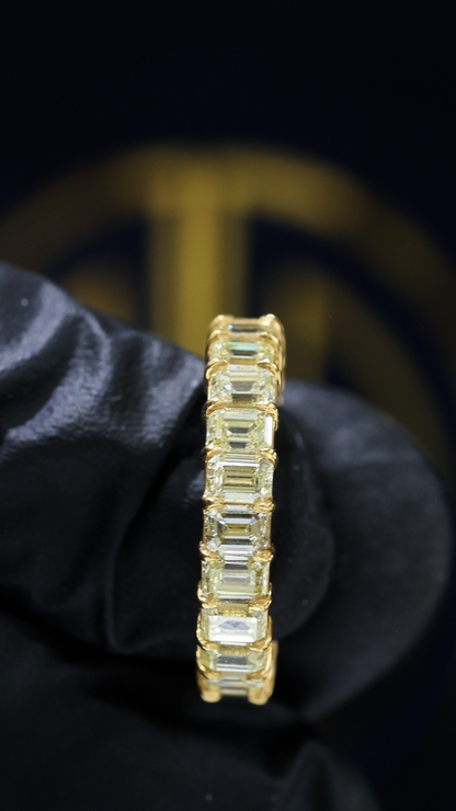 Natural Fancy Yellow Emerald Cut Diamond Eternity Band in 14K Yellow Gold | 4.30ct houston jeweler