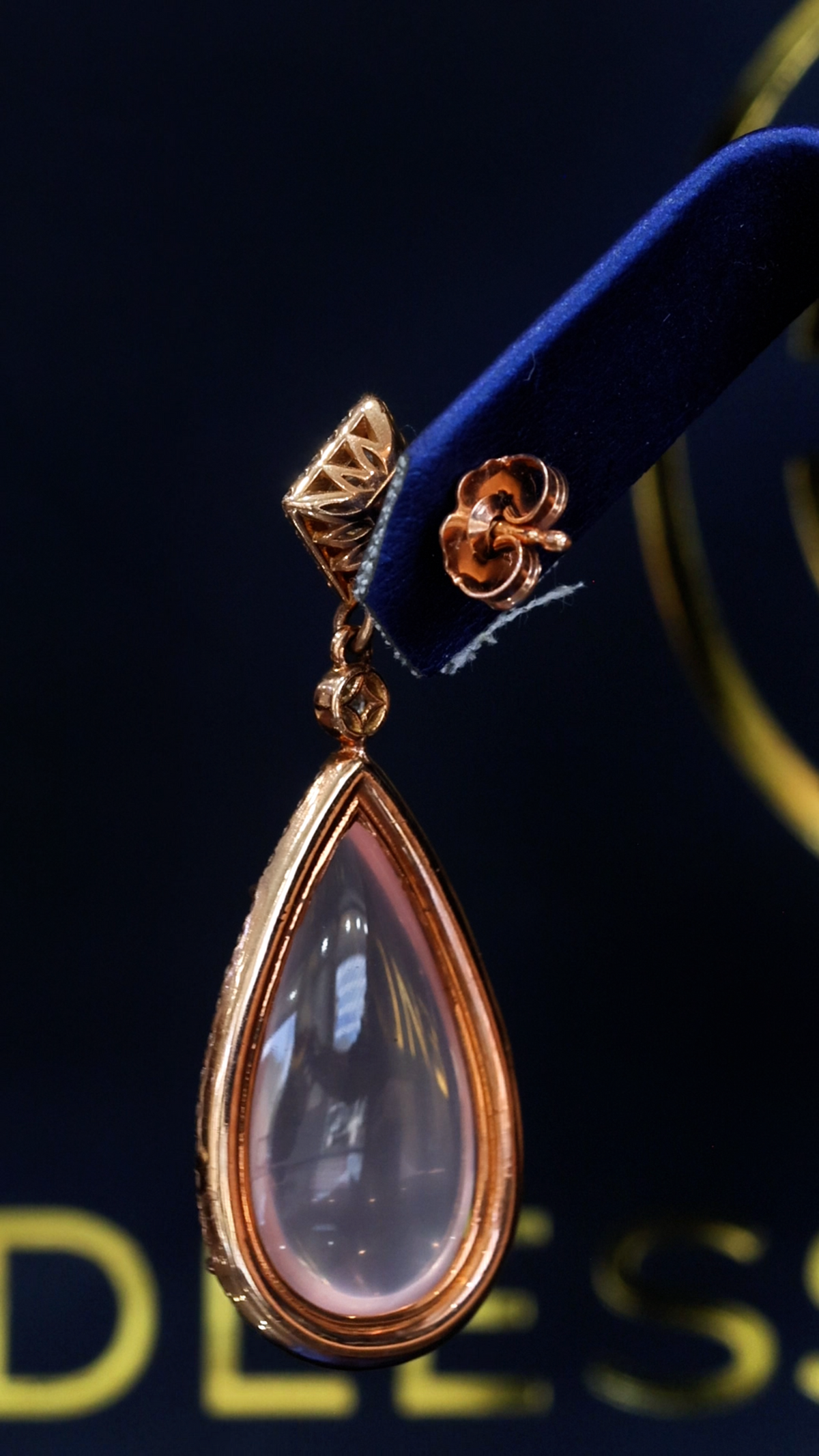 14k rose gold rose quartz pear halo drop earrings 35 carat gemstone with 2 carat GH SI diamonds luxury Houston jewelry