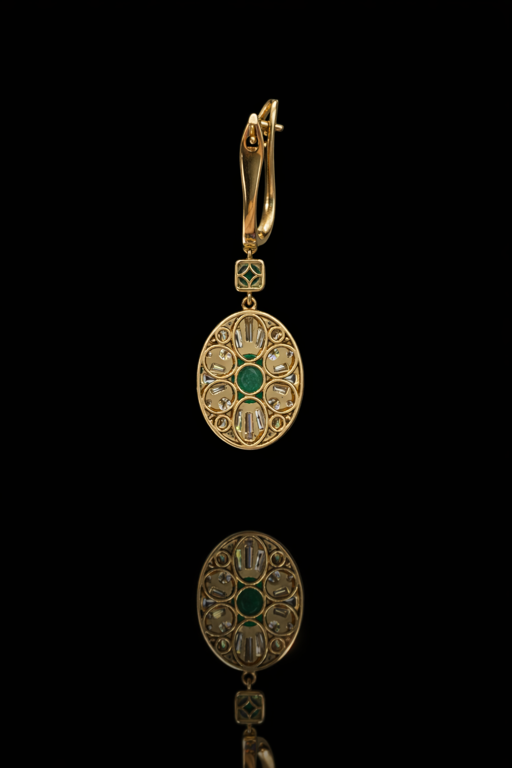emerald diamond halo drop earrings 14k yellow gold pavé hoop luxury emerald jewelry houston