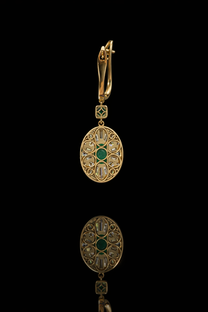 emerald diamond halo drop earrings 14k yellow gold pavé hoop luxury emerald jewelry houston