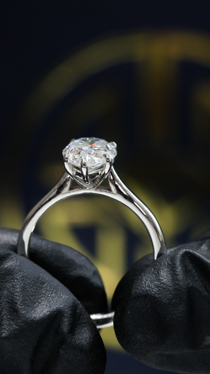 Pear-Shaped Natural Diamond Solitaire Engagement Ring in White Gold | Elegant Three-Prong Design