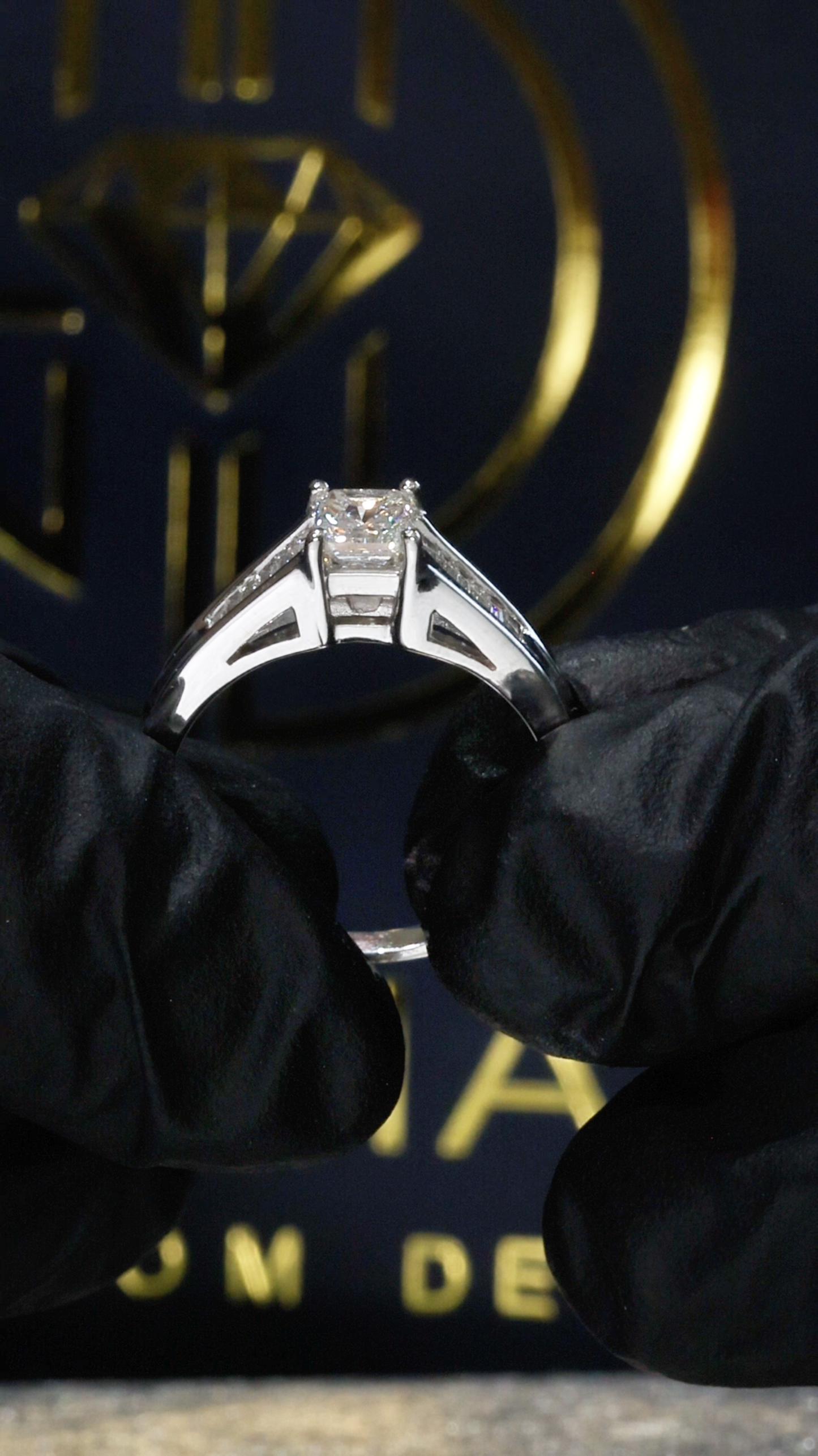 Natural Diamond Princess-Cut Engagement Ring with Baguette Accents in White Gold | Classic Elegance Design