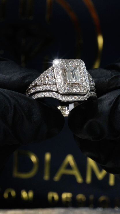 Radiant Cut Diamond Halo Engagement Ring in White Gold | Split Shank Luxury Design