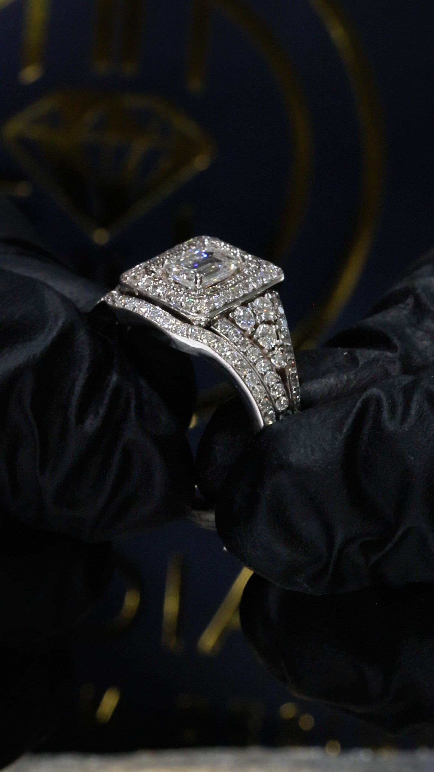 Radiant Cut Diamond Halo Engagement Ring in White Gold | Split Shank Luxury Design