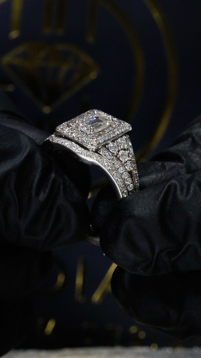 Radiant Cut Diamond Halo Engagement Ring in White Gold | Split Shank Luxury Design