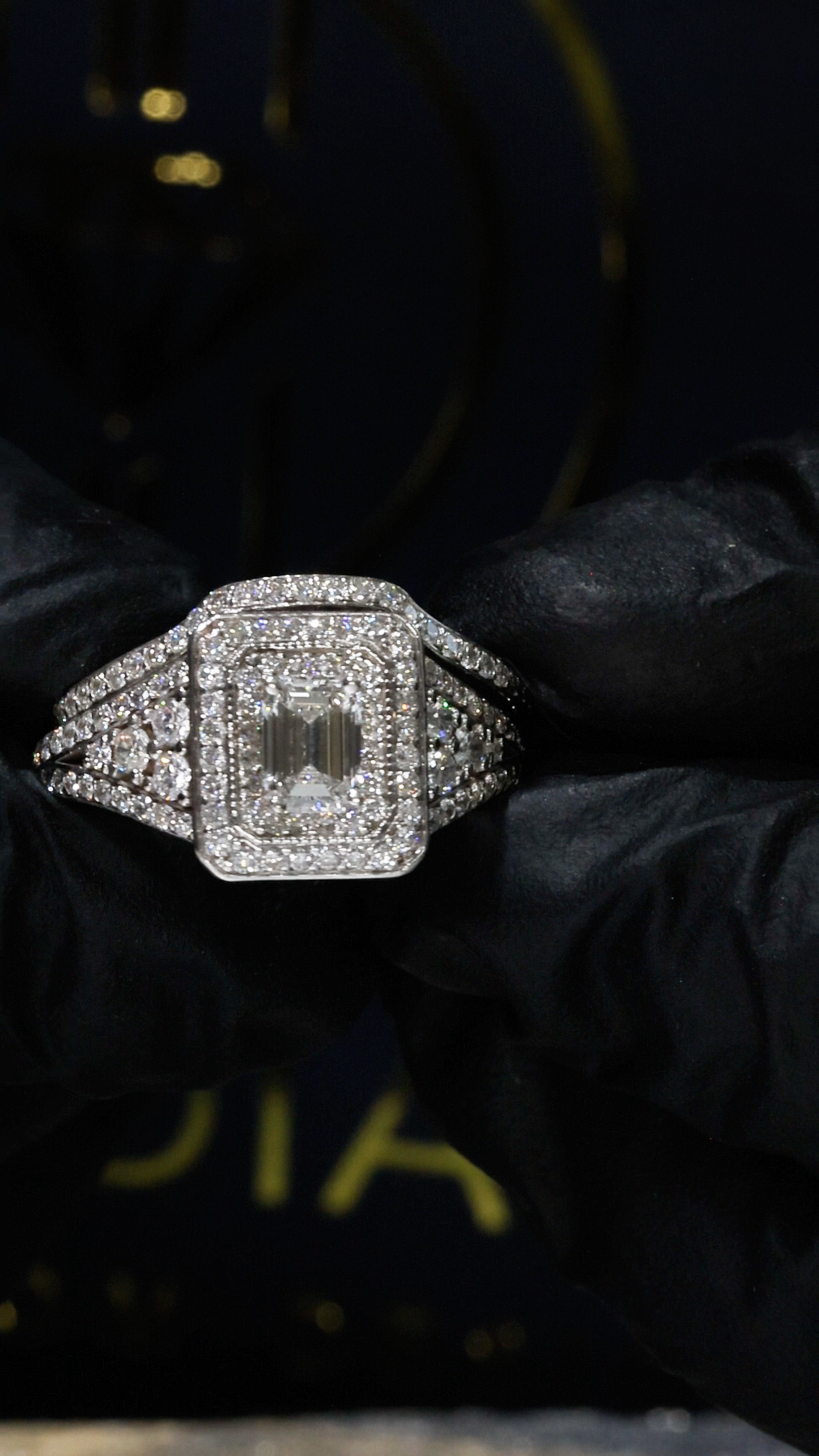Radiant Cut Diamond Halo Engagement Ring in White Gold | Split Shank Luxury Design