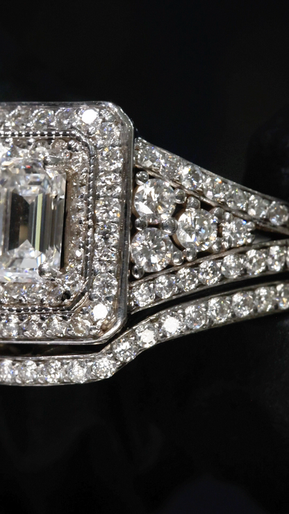 Radiant Cut Diamond Halo Engagement Ring in White Gold | Split Shank Luxury Design