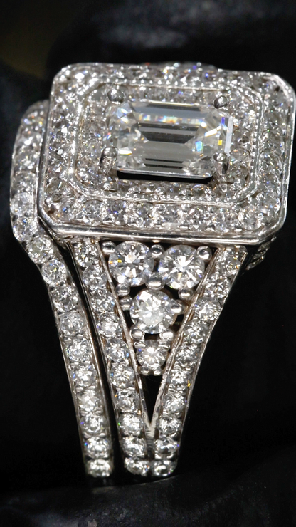 Radiant Cut Diamond Halo Engagement Ring in White Gold | Split Shank Luxury Design