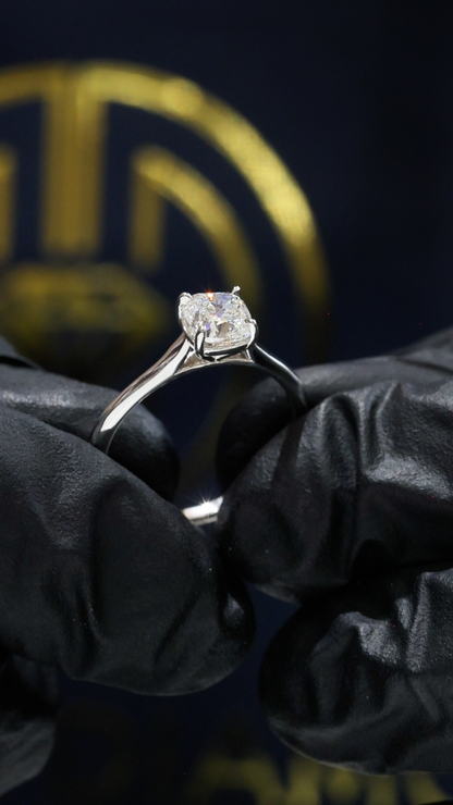 GIA Certified Natural Diamond Solitaire Engagement Ring in White Gold | Classic Cushion Cut Design