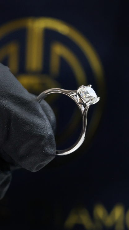 GIA Certified Natural Diamond Solitaire Engagement Ring in White Gold | Classic Cushion Cut Design