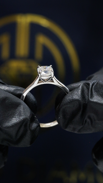GIA Certified Natural Diamond Solitaire Engagement Ring in White Gold | Classic Cushion Cut Design