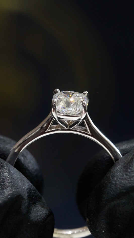 GIA Certified Natural Diamond Solitaire Engagement Ring in White Gold | Classic Cushion Cut Design