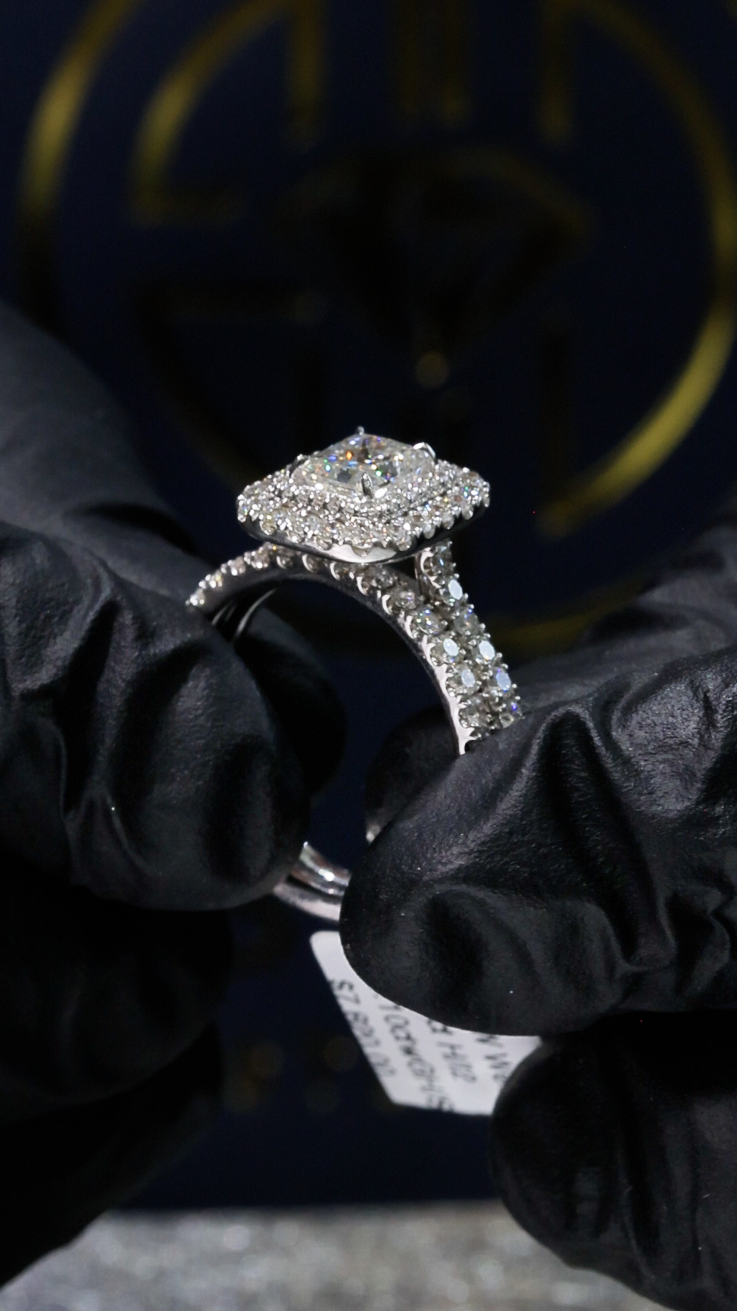 GIA Certified Natural Princess Cut Diamond Engagement Ring with Double Halo & Split Pavé Band in White Gold
