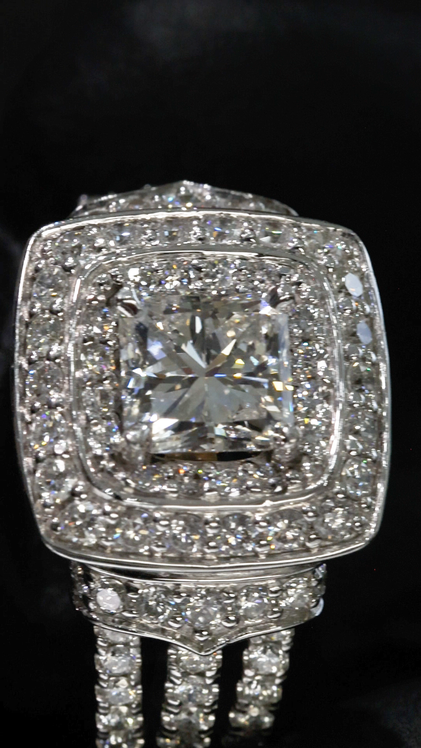 Natural Diamond Emerald-Cut Double Halo Engagement Ring in White Gold | Pave Luxury Design