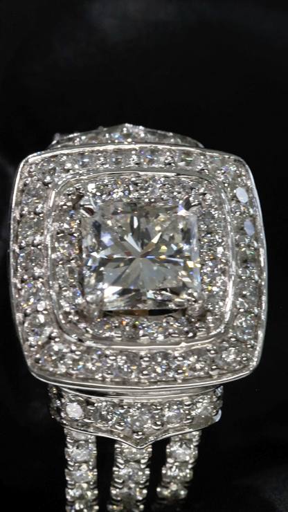 Natural Diamond Emerald-Cut Double Halo Engagement Ring in White Gold | Pave Luxury Design