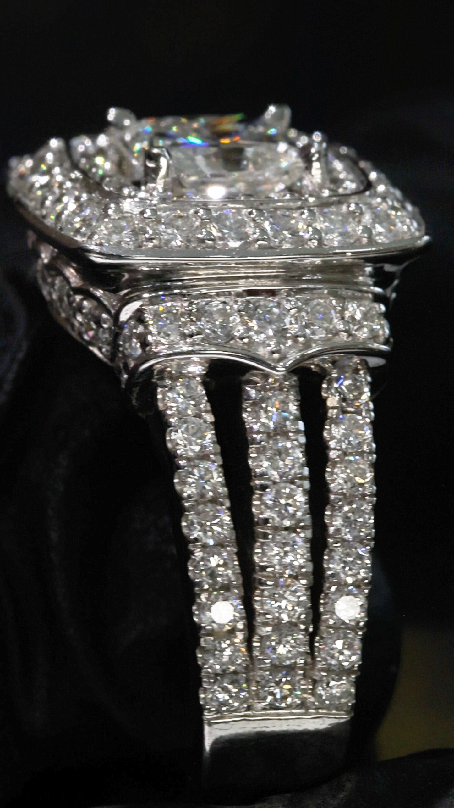 Natural Diamond Emerald-Cut Double Halo Engagement Ring in White Gold | Pave Luxury Design