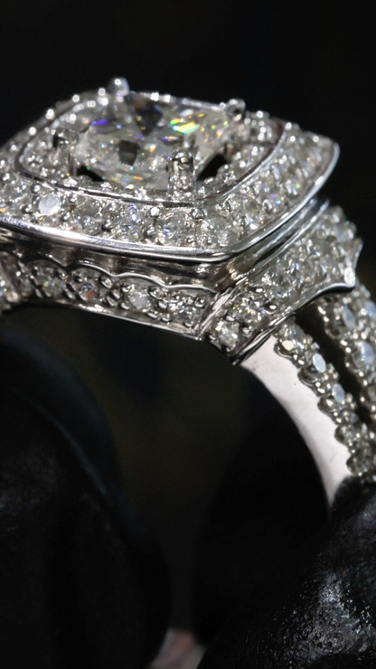 Natural Diamond Emerald-Cut Double Halo Engagement Ring in White Gold | Pave Luxury Design