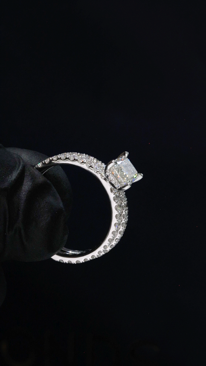 Round Diamond Halo Engagement Ring in White Gold | Classic Pavé Luxury Design