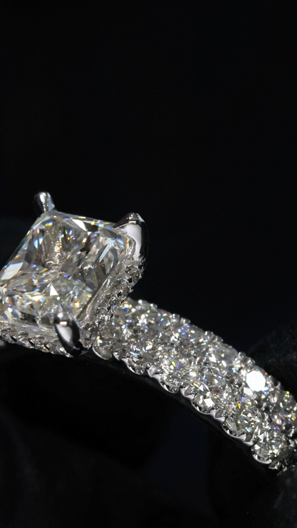Round Diamond Halo Engagement Ring in White Gold | Classic Pavé Luxury Design