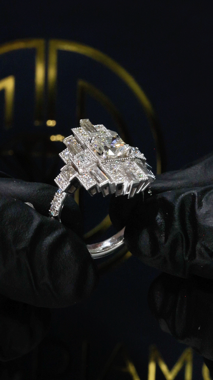 Natural Diamond Cross-Style Halo Engagement Ring in White Gold | Architectural Luxury Design