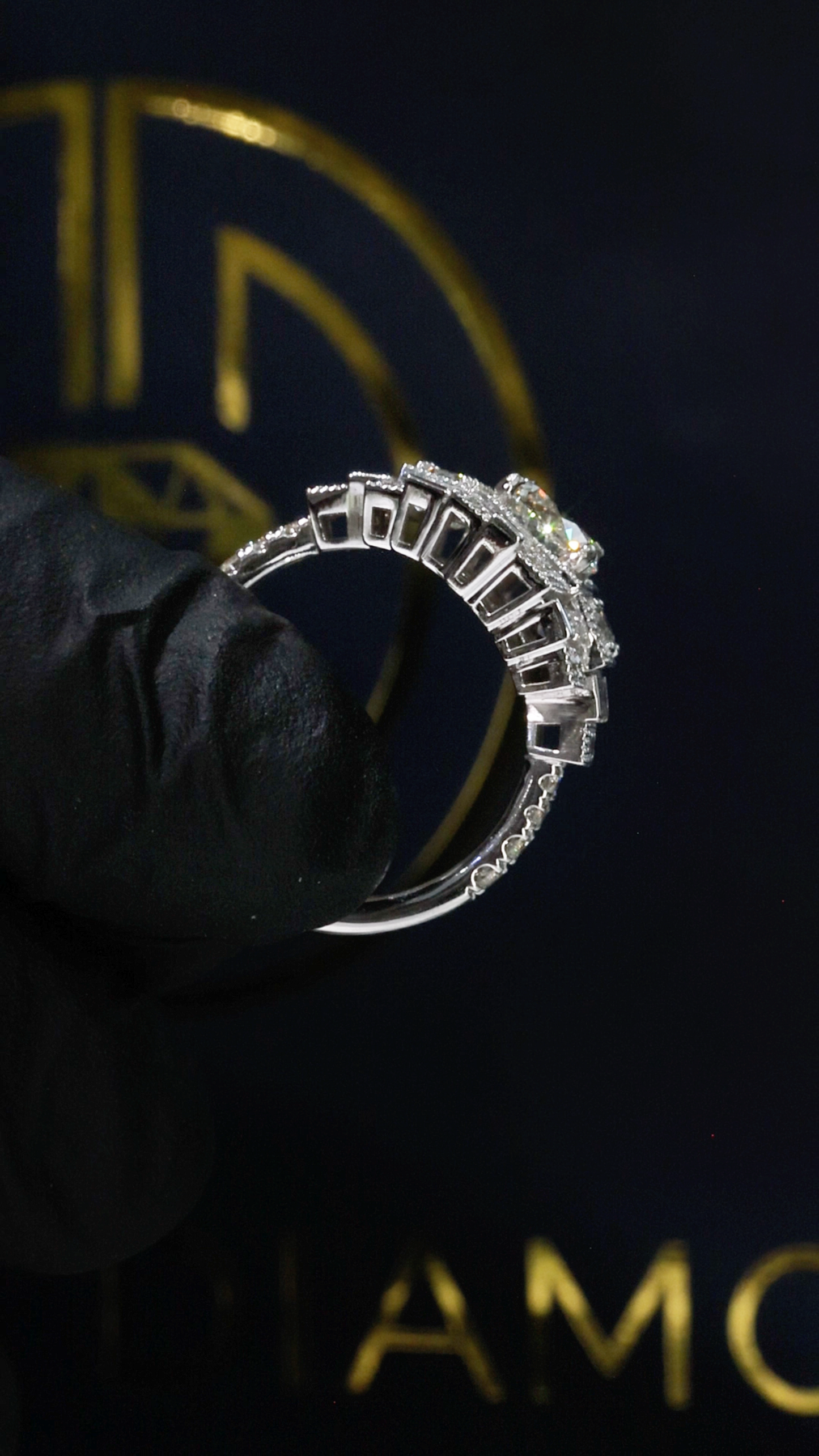 Natural Diamond Cross-Style Halo Engagement Ring in White Gold | Architectural Luxury Design
