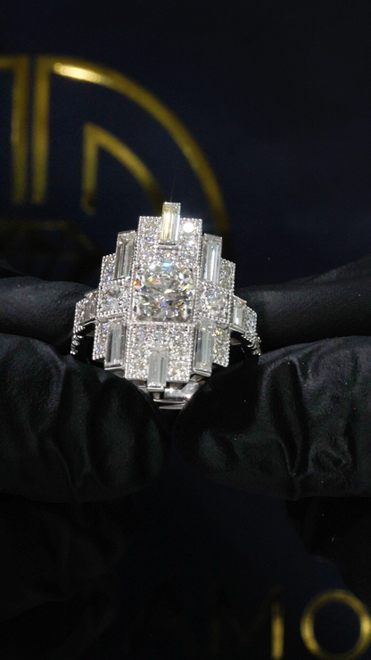 Natural Diamond Cross-Style Halo Engagement Ring in White Gold | Architectural Luxury Design