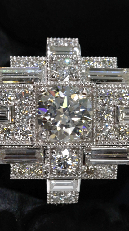 Natural Diamond Cross-Style Halo Engagement Ring in White Gold | Architectural Luxury Design