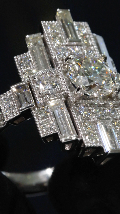 Natural Diamond Cross-Style Halo Engagement Ring in White Gold | Architectural Luxury Design