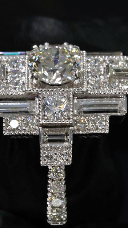 Natural Diamond Cross-Style Halo Engagement Ring in White Gold | Architectural Luxury Design