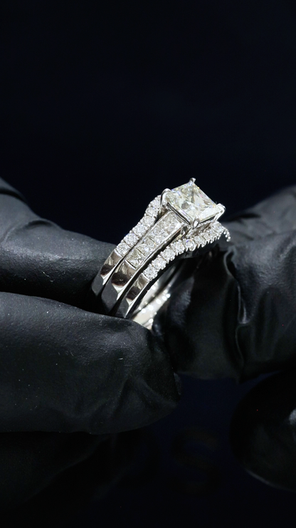 GIA Certified Natural Princess Cut Diamond Engagement Ring with Double Pavé Band in White Gold | Elegant Split Shank Design