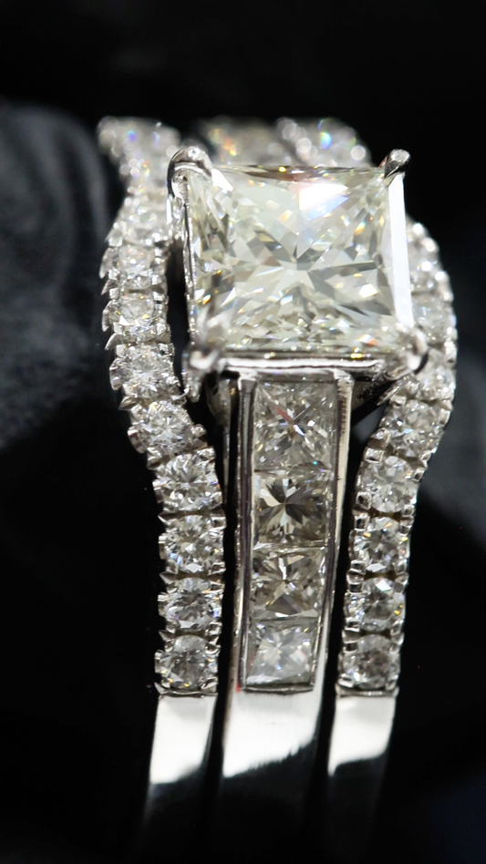 GIA Certified Natural Princess Cut Diamond Engagement Ring with Double Pavé Band in White Gold | Elegant Split Shank Design