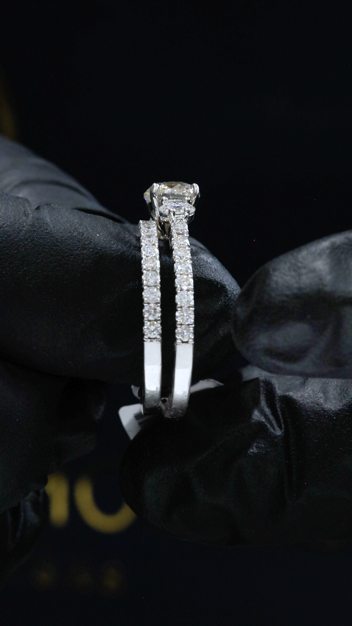 GIA Certified Natural Round Diamond Engagement Ring with Double Pavé Band in White Gold | Classic Split Band Design