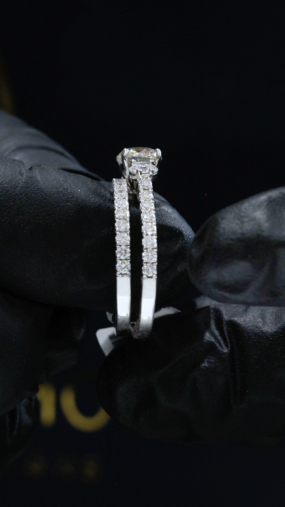 GIA Certified Natural Round Diamond Engagement Ring with Double Pavé Band in White Gold | Classic Split Band Design