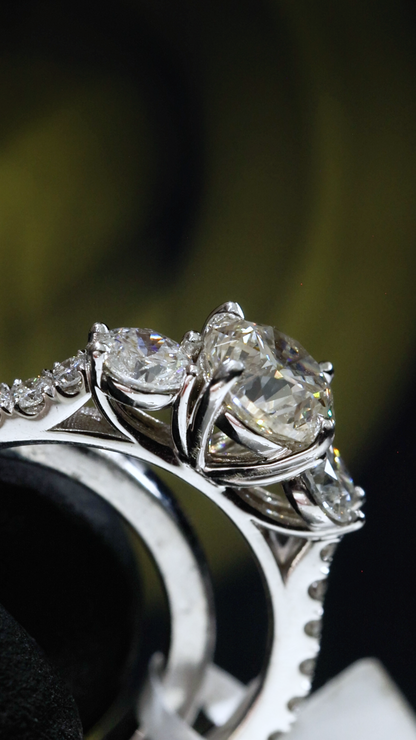 GIA Certified Natural Round Diamond Engagement Ring with Double Pavé Band in White Gold | Classic Split Band Design