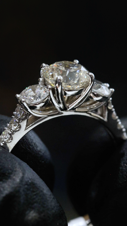 GIA Certified Natural Round Diamond Engagement Ring with Double Pavé Band in White Gold | Classic Split Band Design