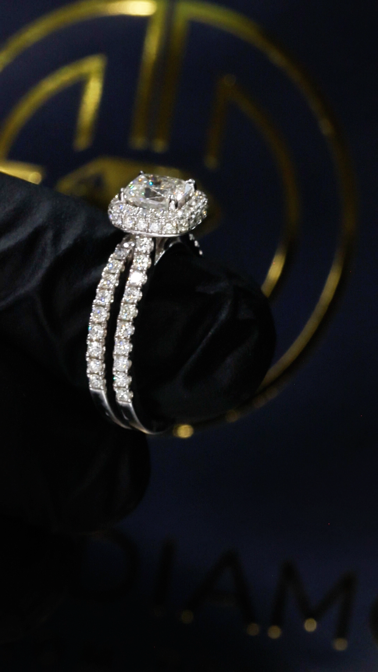 Natural Princess-Cut Diamond Halo Engagement Ring in White Gold | Timeless Double-Halo Elegance