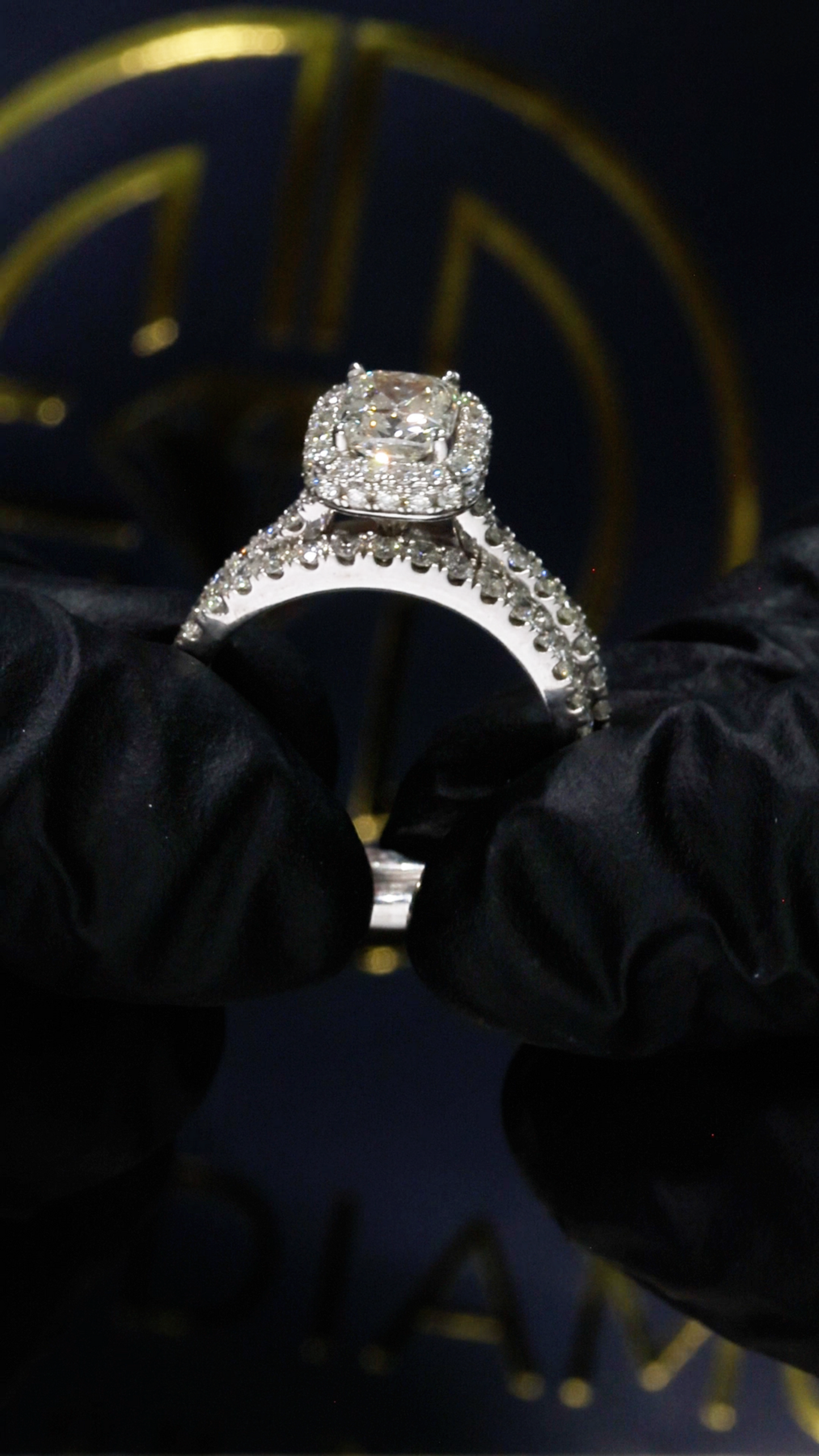 Natural Princess-Cut Diamond Halo Engagement Ring in White Gold | Timeless Double-Halo Elegance