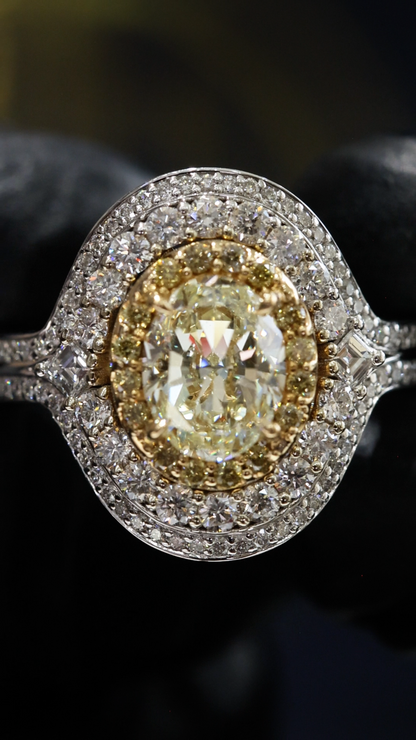 GIA Certified Natural Yellow Diamond Halo Engagement Ring in White Gold | Double Halo Luxury Design