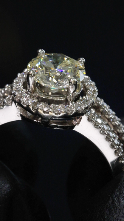 Round Halo Diamond Engagement Ring with Split Shank in White Gold | Timeless Bridal Elegance