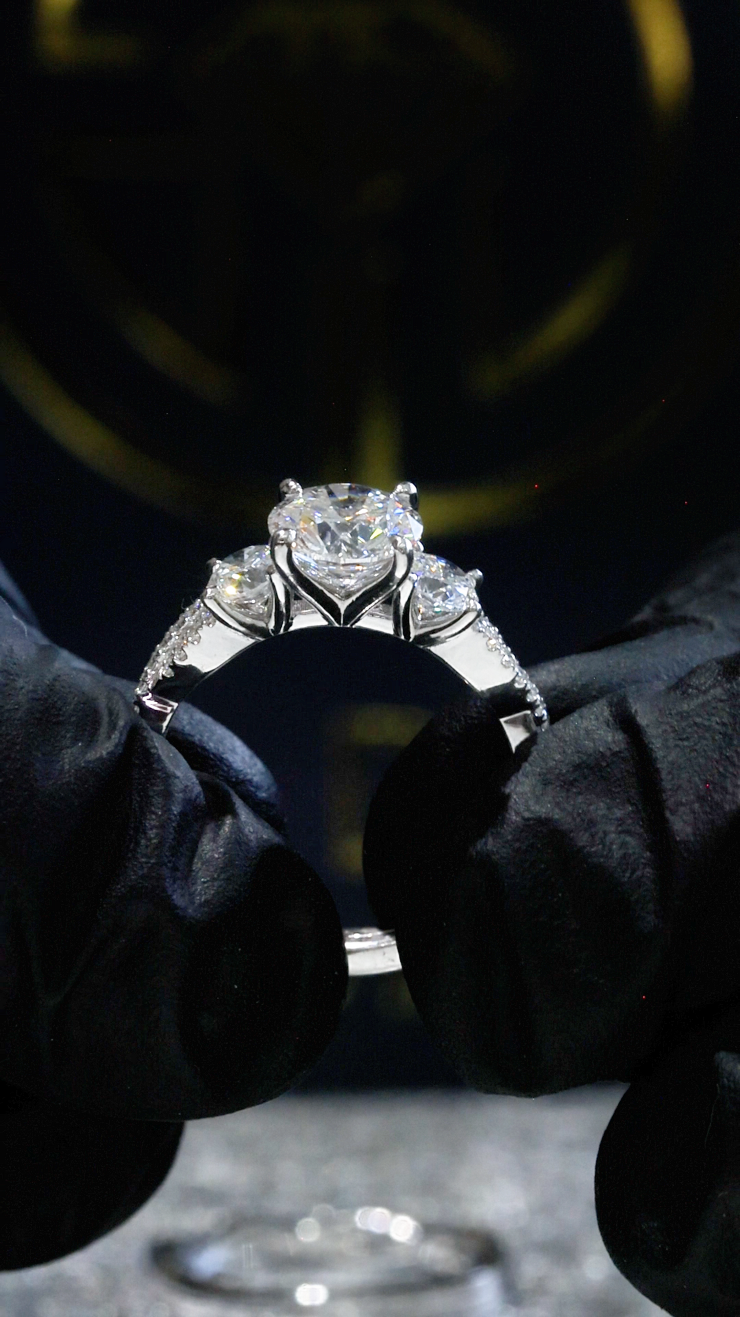 Round-Cut Lab-Grown Diamond Engagement Ring with Pavé Accents in White Gold | Prong-Set Design