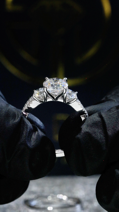 Round-Cut Lab-Grown Diamond Engagement Ring with Pavé Accents in White Gold | Prong-Set Design