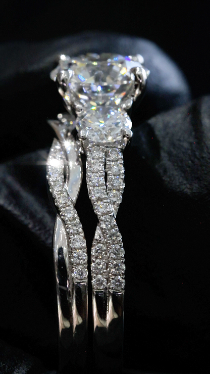 Round-Cut Lab-Grown Diamond Engagement Ring with Pavé Accents in White Gold | Prong-Set Design