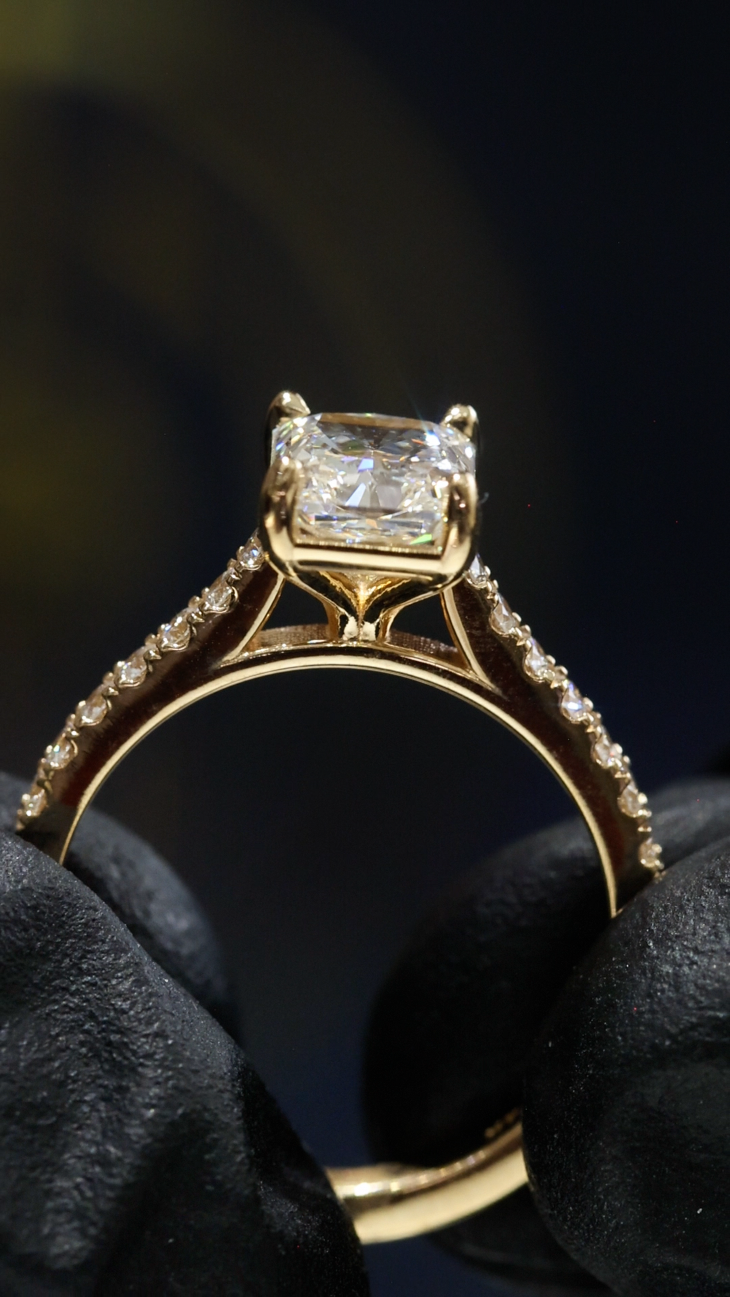 GIA Certified Natural Diamond Cushion Engagement Ring with Pavé Band in White Gold | Classic Solitaire Design