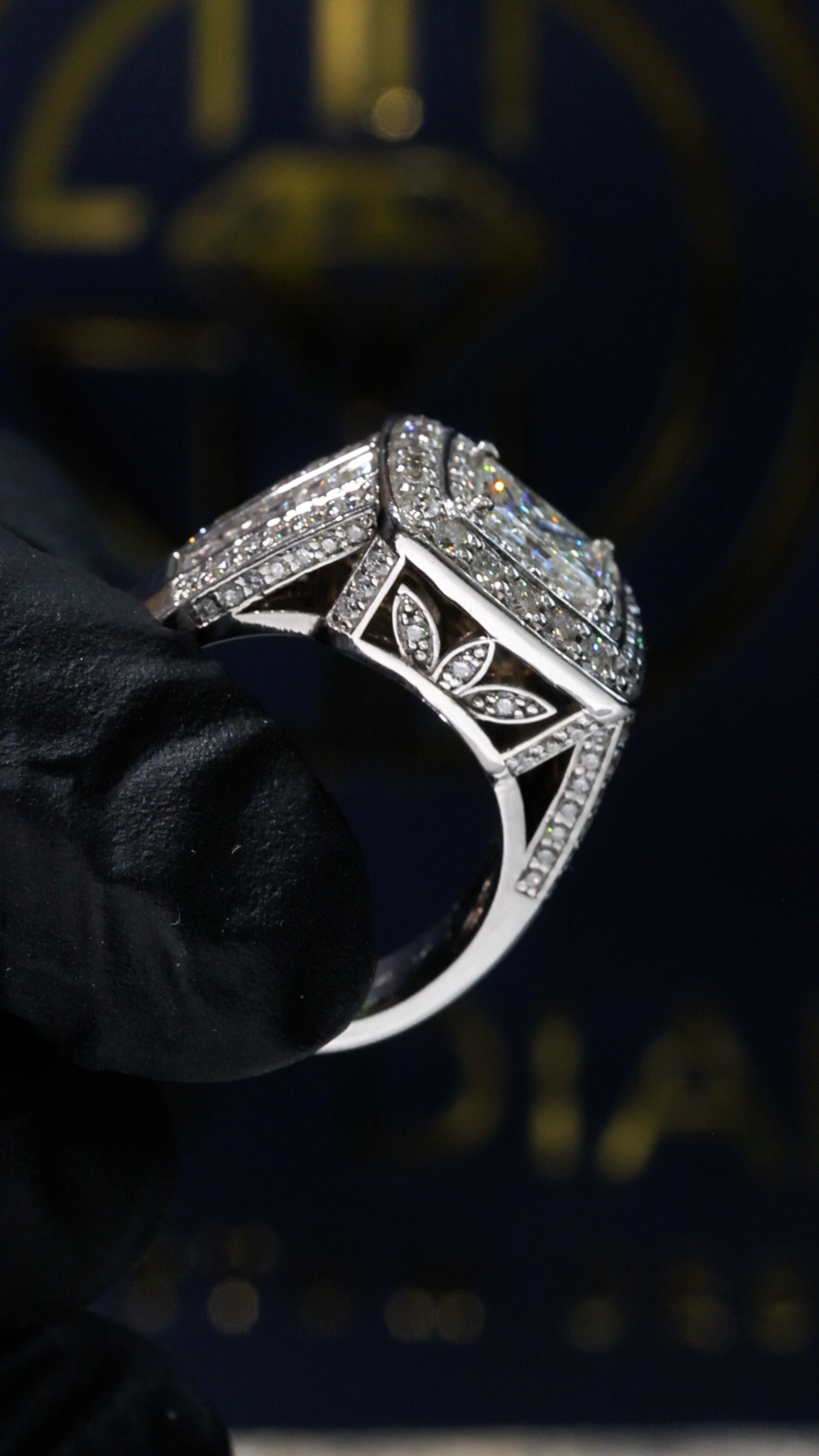 GIA Certified Natural Princess Cut Diamond Engagement Ring with Double Halo Pavé in 14K White Gold | Luxe Cushion Silhouette