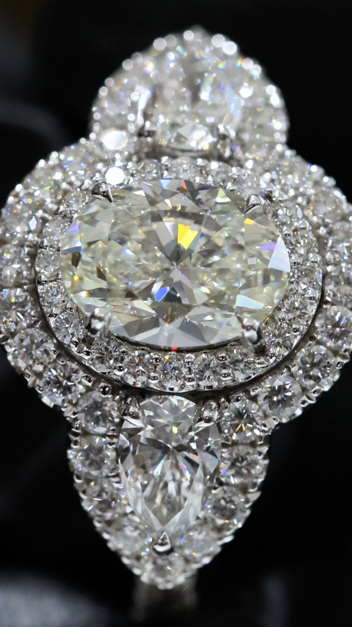 GIA Certified Natural Diamond Halo Engagement Ring with Pear Accent in White Gold | Luxury Double Halo Design